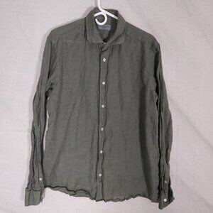 Mastricamiciai Mens Linen Button Shirt 42 Green Regular Fit Italy Minimalist